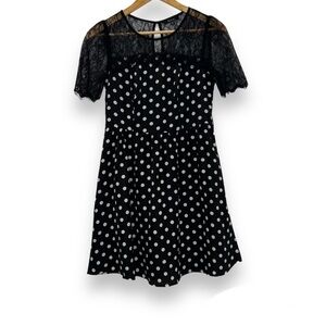 Monteau Black White Polka Dot Lace Dress Small S